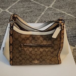 Coach Kristy Brown and Cream Signature Shoulder Bag.